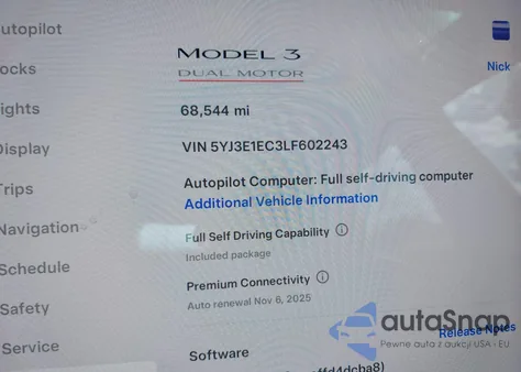 2020 Tesla Model 3 Performance Dual Motor All-Wheel Drive from USA, damaged, VIN 5YJ3E1EC3LF602243